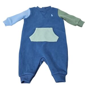 Ralph Lauren Baby Colorblock Long Sleeve One Piece Coverall Fleece Sz 3mos